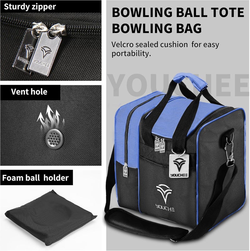 Yoochee Single Ball Bowling Tote Bag with Padded Ball Holder, Fits Bowling Shoes Up to Men’s Size 14, Durable Full-Size Bowling Bag with Accessory Pockets for Practice & League Play - Image 4
